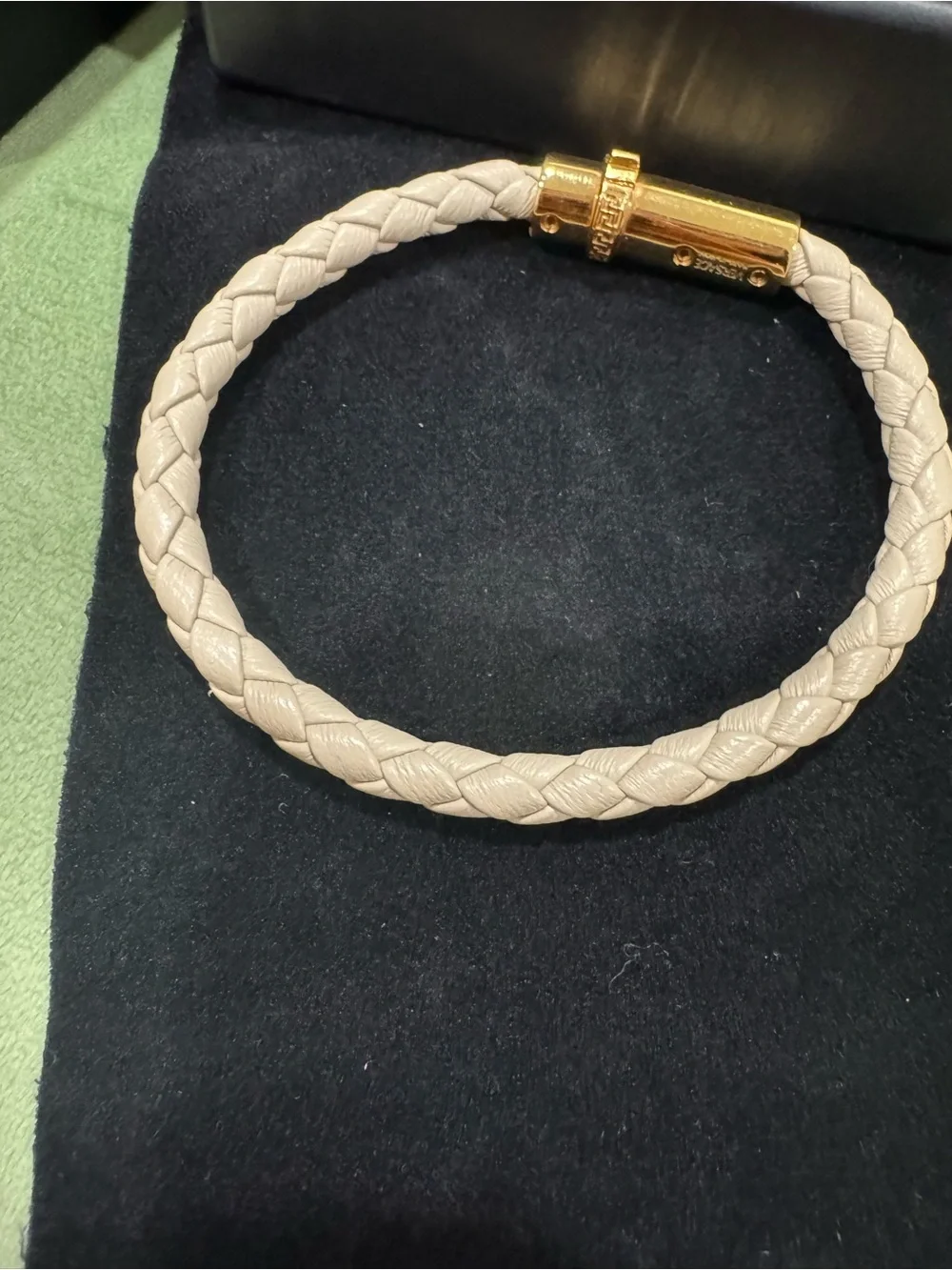 Versace Beige Medusa Braided Leather Gold Bracelet